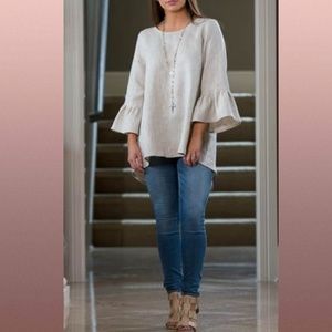 New Bella Linen Bell Sleeve Top - Flax